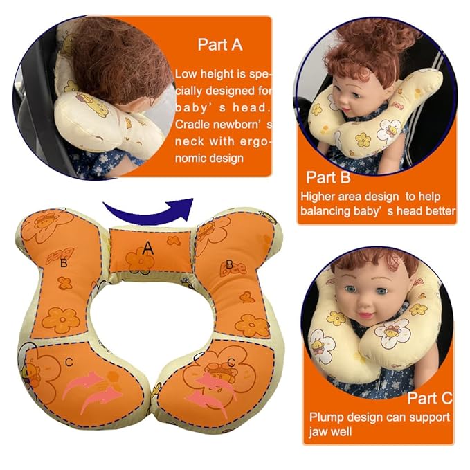 Baby Neck Pillows, Comfortable Baby Travel Head Neck Support Pillow for Car Seat Stroller Pushchair, Soft PP Cotton Travel Pillow for 0-1 Year Old Toddler Infant Newborn, Bee