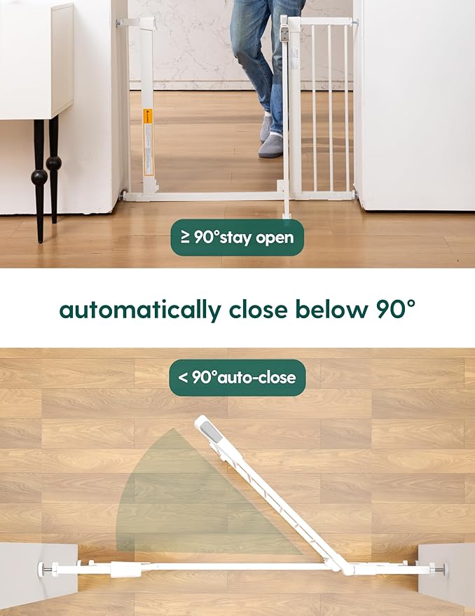 Babelio 29-43" Magnetic Baby Gate for Stairs,Doorways House,Kitchen,30" Tall Pet Barrier with Baffles,Pressure Mounted & Dual-Lock Design Safety for Kids Toddler,Auto-Close/Hold-Open,White