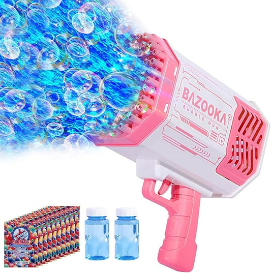 Bubble Machine Gun, 69 Holes Bubble Gun with Lights, Pink Outdoor Summer Beach Kids Bubbles Toys Birthday Wedding Party Halloween Fun for Girls Boys