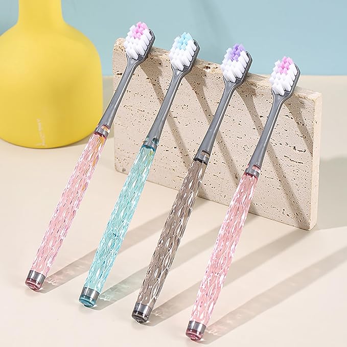 EasyHonor Soft Toothbrushes, Adult Medium Bristle Toothbrushes with Fashion Color Crystal & Non-Slip Handle and Wide-Head and Square Hole Bristles, Soft Toothbrush for Sensitive Gums (6 Pack)