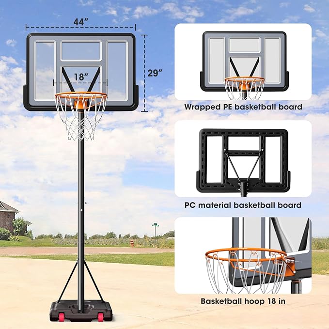 IGL Portable Basketball Hoop, 5.6-10FT Adjustable Basketball Goal System, 44 Inch Outdoor Basketball Hoop & Goals for Kids, Youth, and Adults in The Backyard, Driveway with PC Backboard