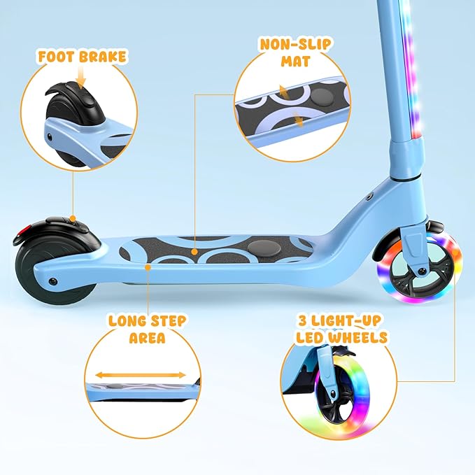 CBD Electric Scooter for Kids, 6 Mph Top Speed, Up to 5 Miles Range, 5.3" Solid Tires Wheel and Front Light, Kick Scooter Adjustable Height for Kids Age 6-12