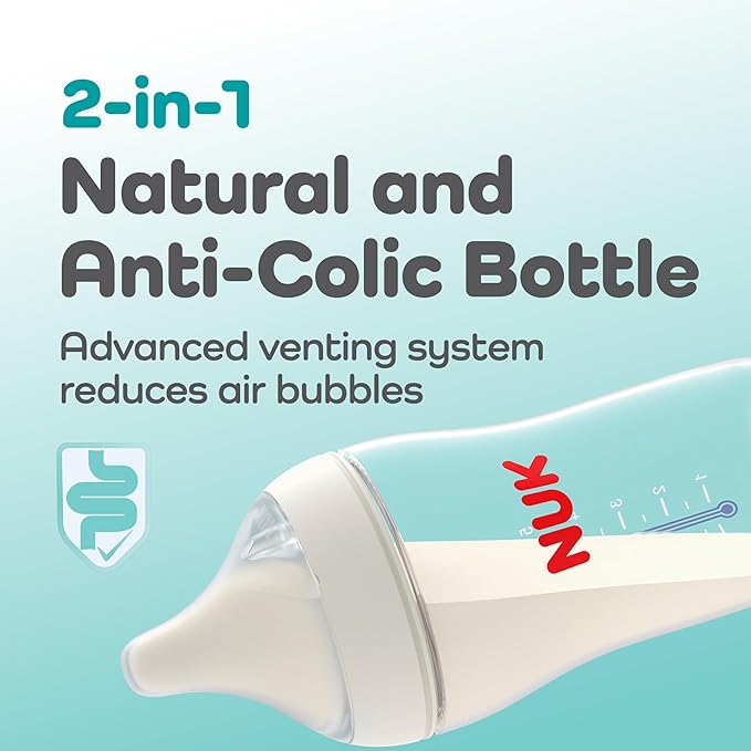 NUK Perfect Match 2-in-1 Natural and Anti-Colic Bottle with Slow Flow, Wide, Adaptable Nipple, 5oz., 2 Pack