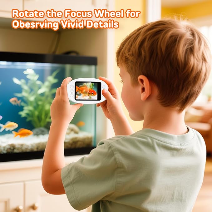 Handheld Microscope for Kids with 2" Screen, Pocket Microscope Magnifying Glass for Kids, Portable STEM Toys for Age 5 6 7 8 9 10 11 12, Photo & Video Edu Gift USB Rechargeable - White