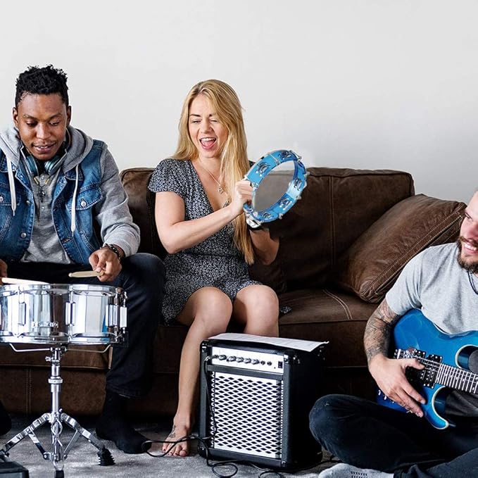 ENNBOM Tambourine Adjustable Tone Hand Drum Double Row Metal Jingles Hand Bell Performance Level Handheld Percussion (Blue)