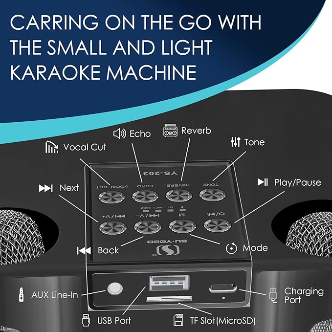 Karaoke Machine for Adults and Kids, Portable Bluetooth Karaoke Speaker with 2 Wireless Microphones for TV, Singing Karaoke for Home Party, Great Gifts for Boys and Girls