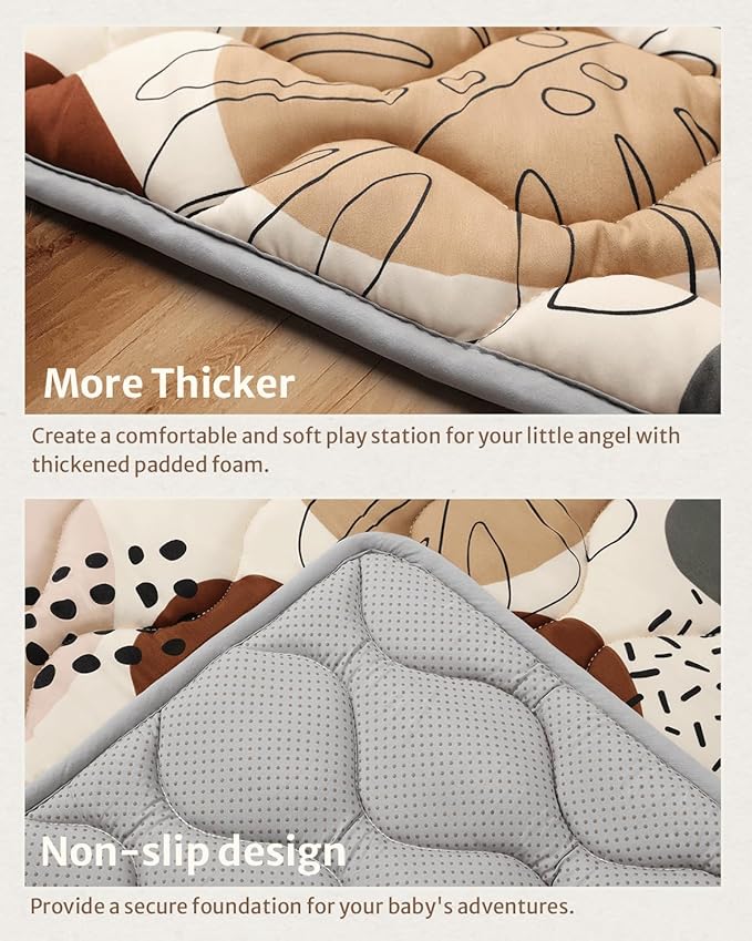 Blissful Diary Portable Baby Play Mats for Floor, Thicker Cushioned Foldable Baby Crawling Mat for Indoor Outdoor, Non-Slip & Washable Kids Playmat for Tummy Time Activity, Boho 43" X 43"