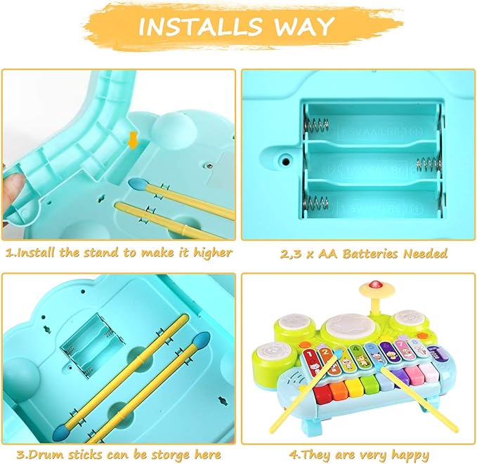 Baby Musical Toys 3 in 1 Piano Keyboard Xylophone Drum Set for 1 Year Old Girls Boys Toys Age 2 Music Instrument Learning Toys Toddlers 1-3 0-2 First Birthday Gift Infant Baby Toys 6 9 12 18 Month
