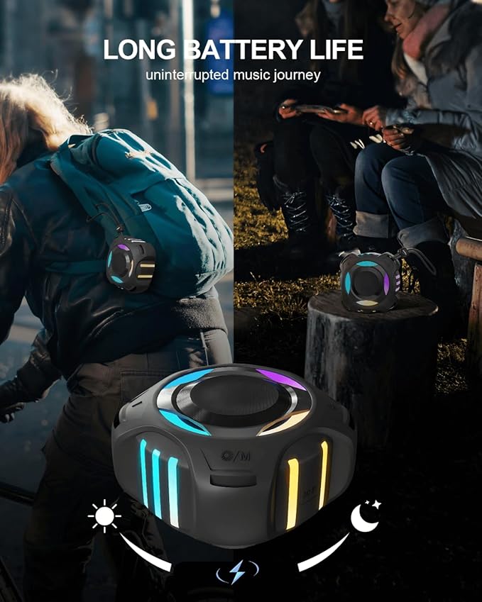 comiso Waterproof Speaker with Robust Bass, Shower Speaker with Dynamic Light, TWS Mode, Loud HD Sound, IP67 Waterproof, 2000mAh, Portable Wireless Speakers for Home, Outdoor/Kayak, Gift for Unisex.