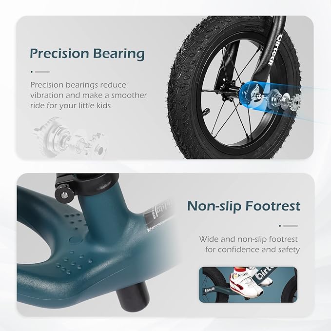 12" Balance Bike for 2, 3, 4, 5 Year Old Boys and Girls, Lightweight Nylon Frame Toddler Training Bike No Pedal Bikes for Kids with Adjustable Seat and Air Tires