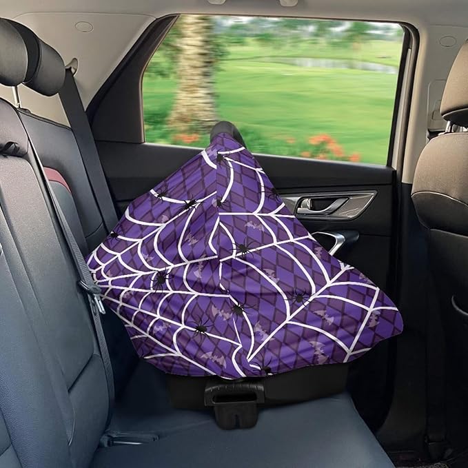 Binienty Halloween Spider Web and Bat Baby Car Seat Canopy Cover Halloween Decoration Nursing Cover for Breastfeeding Carseat Covers for Boy Girls