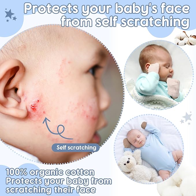 8 Pairs Newborn Baby Muslin Mittens 0-6 Months No Scratch Elastic Wrist Soft Breathable Gloves Bulk Cotton for Infant