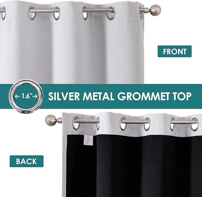 ChrisDowa 100% Blackout Curtains 108 inch Long for Bedroom with Black Liner, 2 Thick Layers Total Blackout Thermal Insulated Grommet Window Curtains 2 Panels Set (Greyish White, 52 x 108 Inch)