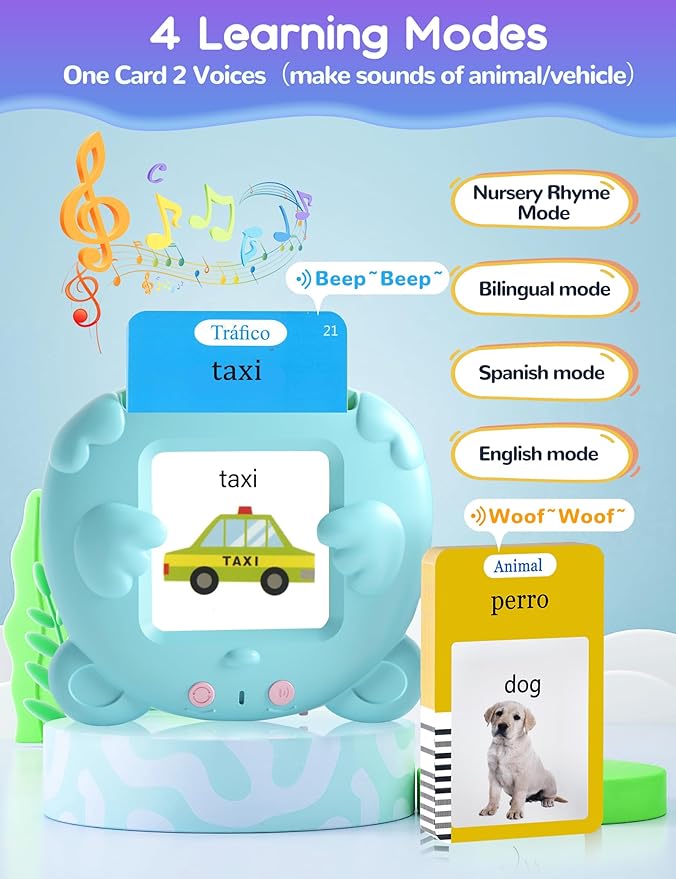 Bilingual Talking Flash Cards for Toddlers, 224 Sight Words Spanish and English Learning Flashcards for Kids, Autism Pocket Speech Therapy Toys, Española Vocabulary