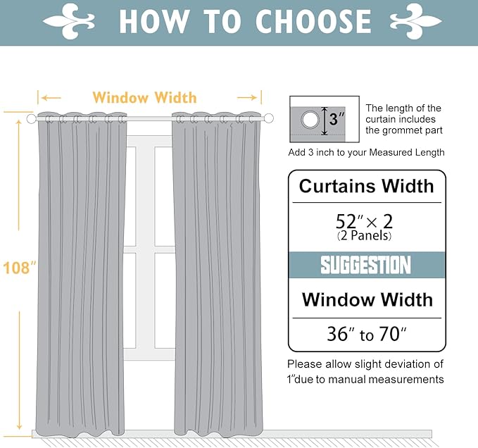 ChrisDowa 100% Blackout Curtains 108 inch Long for Bedroom with Black Liner, 2 Thick Layers Total Blackout Thermal Insulated Grommet Window Curtains 2 Panels Set (Stone Blue, 52 x 108 Inch)