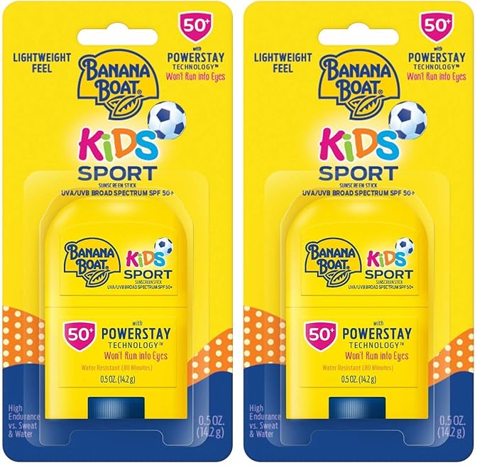 Banana Boat Kids Sport Sunscreen Stick SPF 50, 0.5oz | Travel Size Sunscreen, Childrens Sunscreen, Kids Sunblock, Oxybenzone Free Sunscreen for Kids, Mini Sunscreen SPF 50, 0.5oz (Pack of 2)