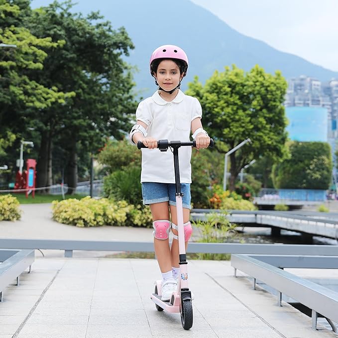 Caroma Electric Scooter for Kids Ages 6-12,150W/180WMotor,10 MPH Max Speed & 7 Miles,Colorful Lights,Adjustable Height & Speed,LED Display,Foldable Kids Electric Scooter 132 Lbs Max Load,Idea Gift