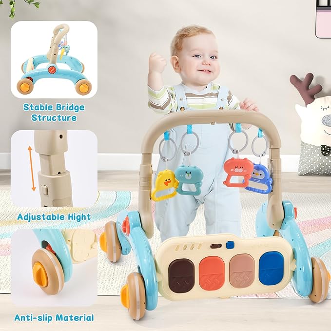 Baby Play Gym Walker Kick and Play Piano Gym for Boys Girls Play Mat Musical Tummy Time Mat Infant Christmas Newborn Gifts Toddlers (Elephant Upgraded)