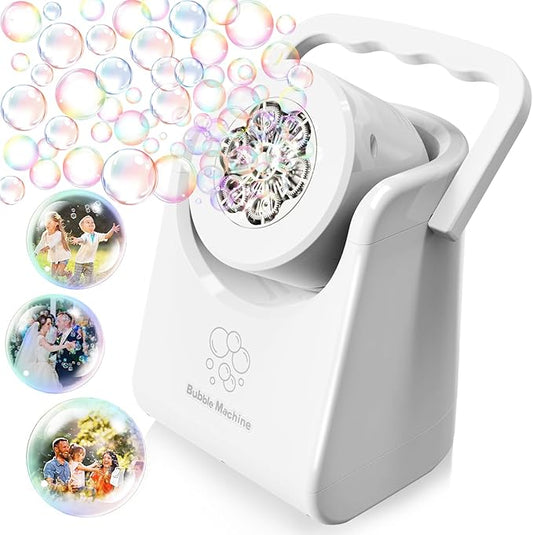 Bubble Machine Automatic Bubble Blower for Kids Batteries Operated Portable Bubble Maker Electric Bubble Machine Adjust Angle by 90° Indoor Outdoor Toy for Birthday Party Wedding (Portable White)