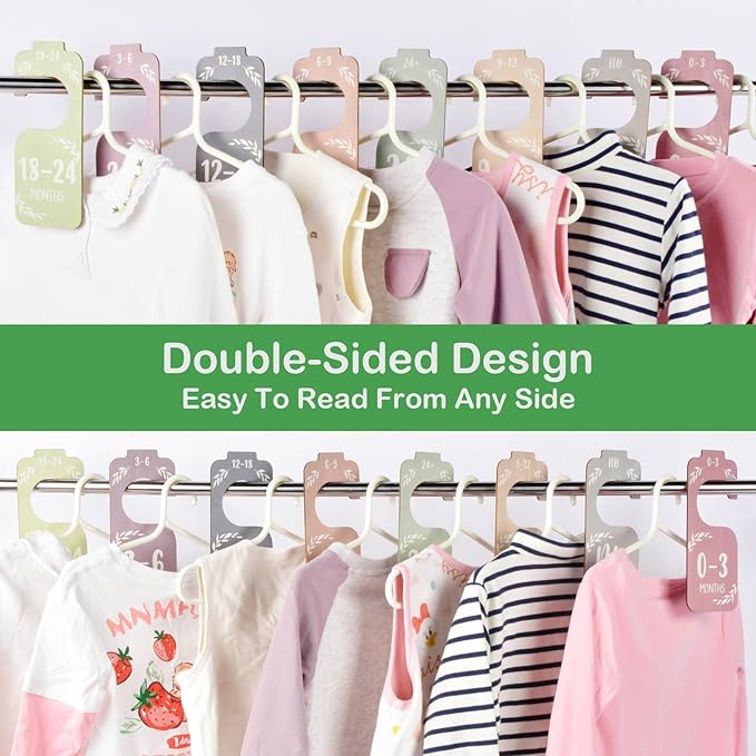 Baby Closet Dividers for Clothes Organizer, 8 PCS Wooden Double-Sided Clothes Organizer from Newborn to 24 Months, Colorful Baby Clothes Dividers for Nursery Beautiful Decor