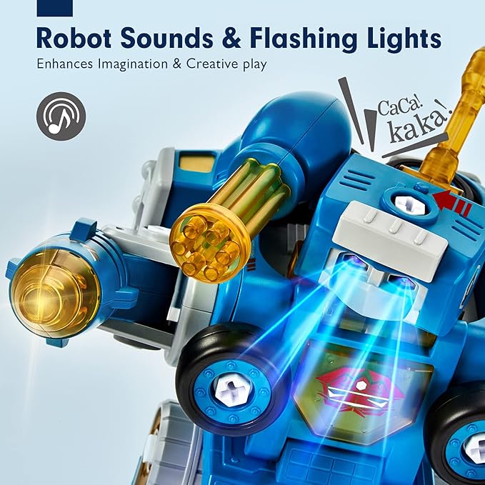 hahaland 5 Year Old Boy Birthday Gift - STEM Toys for Ages 5-7, Toy for 5 6 Year Old Boy, 5 in 1 Building Take Apart Trucks Transform to Robot, Boys Toys Stocking Stuffers for Kids Christmas Ages 5-8