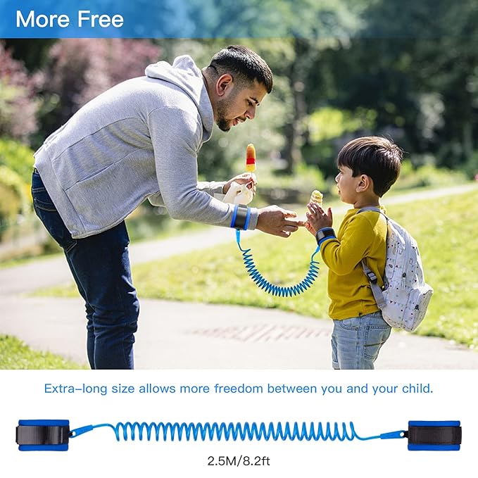 Anti Lost Wrist Link for Toddlers, Safety Toddler Leash, Child Leash, Wrist Leash for Babies and Kids, Children's Safety Wristband for Outdoor, Family Travel(8.2ft/2.5m,Blue)