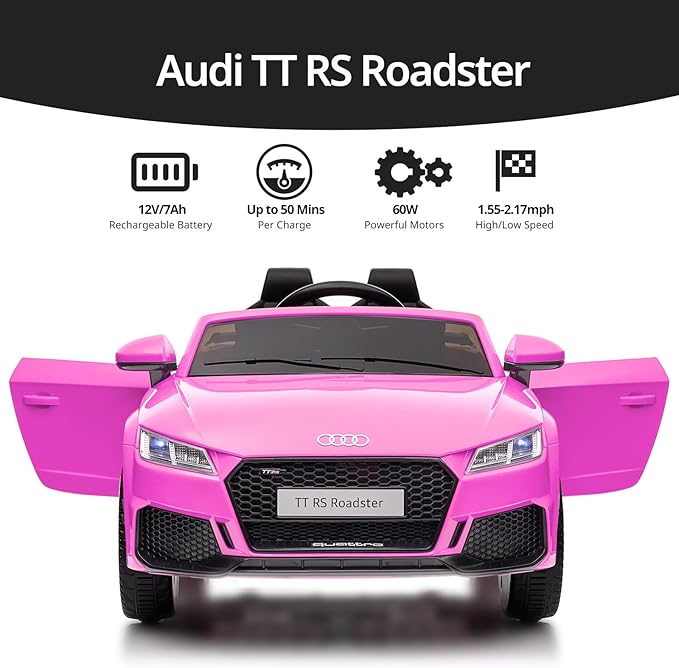 Electric Ride on Car for Kids, Licensed Audi 12V 7Ah Kids Ride-on Toy for Toddlers 3-5 Year Old Girls with Remote, Bluetooth - Hot Pink