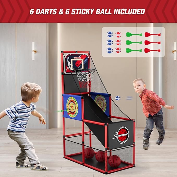 Basketball Arcade Game Indoor Outdoor, Kids Basketball Hoop with 4 Balls & Pump, Single Shot Basketball Game at Home, Carnival Games Sport Toys Gifts for Boys Girls Teens