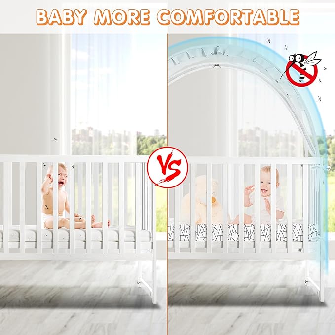 Crib Tent to Keep Baby from Climbing Out - Crib Net to Keep Baby in - Pop Up Breathable Cribs Cover - Canopy with Upgrade Strong Mesh and Durable Zipper (White - Lines, Lager)