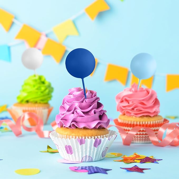 75 Pieces Cake Balls Topper Decorations Foam Cupcake Topper Mini Balloon Cake Topper Balls Cake Picks for Cake Deco Birthday Party Wedding（Royal Blue, Light Blue, White）