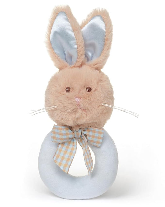 Bearington Collection Baby Lil' Bunny, 5.5 in Plush Bunny Rabbit Stuffed Animal, Soft Baby Rattles and Plush Rings Gift - Newborn Toy