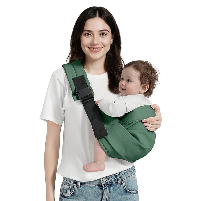 Baby Sling Carrier, Toddler Carrier Sling with Double Safety Buckle and Adjustable Shoulder Strap(7-30lbs), Baby Carriers One Size Fits All, Dark Green