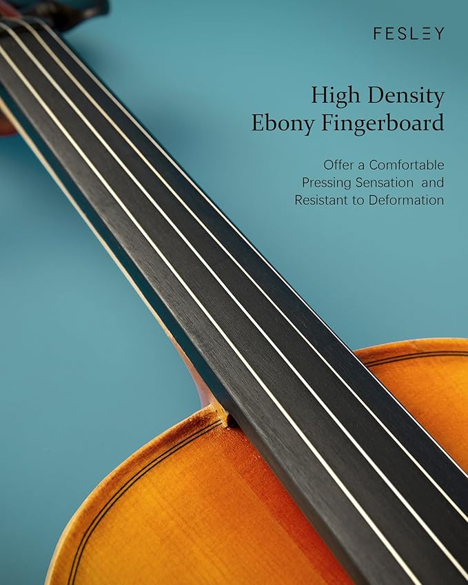 Fesley Violin Fiddle Full Set: 4/4 Polished Violin Kit for Beginners, Acoustic Violin with Hard Case, Solidwood Hand Made Starter Kit with Bow, Rosin, Shoulder Rest, Tuner, Extra Strings