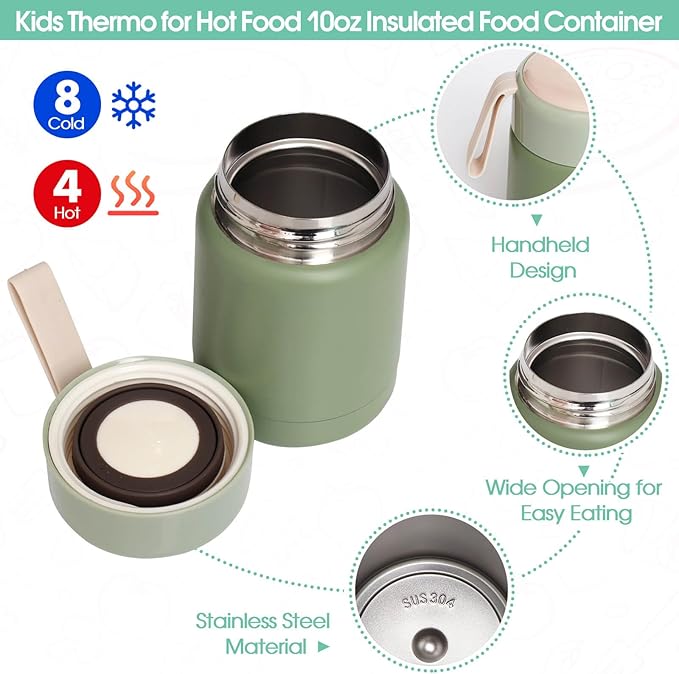 Girl Lunch Bag with 6 Compartment Bento Box with 10oz Thermo- Preppy Green Nylon Insulated Lunch Box Adjustable Strap, Birthday Gift For Girl Kids Teens Travel Picnic School