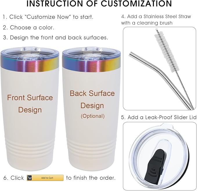 iProductsUS Personalized Tumblers with Lid and Straw, 20oz ION-Plated Stainless Steel Engraved Custom Cup with Name Text, Customized Mothers Day Gifts for Mom, Her, Christmas Birthday (Prism Colors)