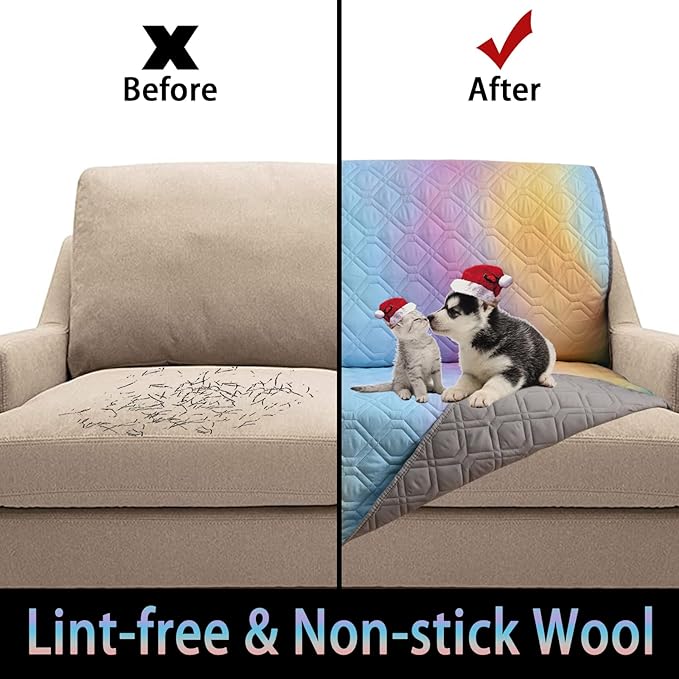 100% Waterproof Dog Bed Cover 52x82 inch Reversible Changing Pad Reusable Camping Mat for Kids/Pet/Dog/Cat Washable Geometric Embroidery Blanket Patchwork Rainbow Ombre Printed+Gray