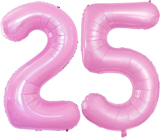 GOER Number 25 Balloons for 25th Birthday Party Decorations,42 Inch Jumbo Foil Helium 52 Balloons for 52nd Birthday Party Decoration (Light Pink)