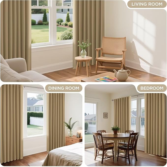 Joydeco White Blackout Curtains 96 Inches Long for Bedroom, Curtains 96 Inch Length 2 Panels Set, Room Darkening Curtains & Drapes for Living Room Window (W52 x L96 Inch, Beige)