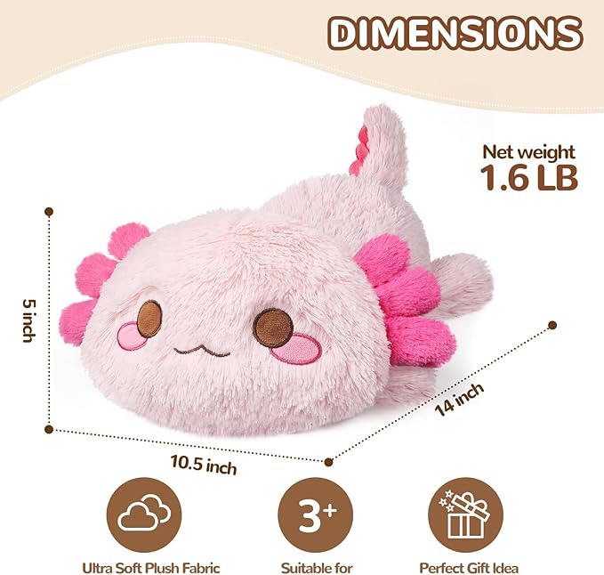 Cuckool Pink Axolotl Stuffed Animals, Microwavable Stuffed Animals Heating Pad for Cramps, Pain Stress Relief, Heatable & Coolable Lavender Scented Plush Toys for Anxiety, Women & Kids Bedtime