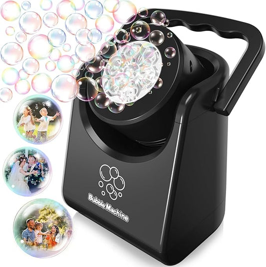 Bubble Machine Automatic Bubble Blower for Kids Batteries Operated Portable Bubble Maker Electric Bubble Machine Adjust Angle by 90° Indoor Outdoor Toy for Birthday Party Wedding (Portable Black)