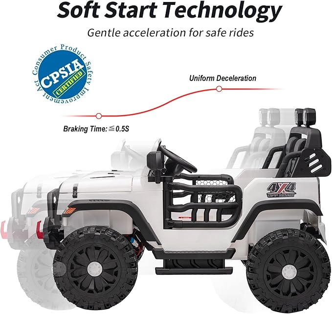 2 Seater Ride on Toy Car for Kids, 24V 4x4 Ride-on Truck Kids Electric Car w/Remote Control, 4x200W Motors - White