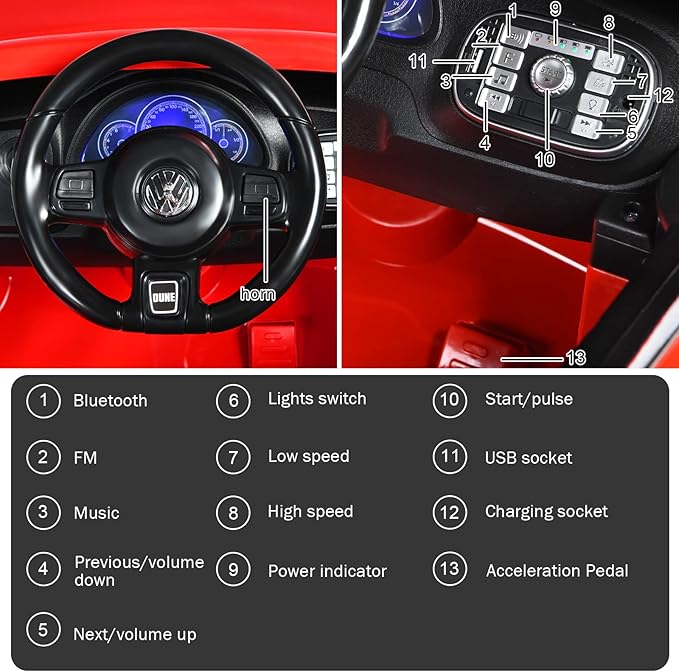 Costzon Ride on Car, 12V Licensed Volkswagen Beetle Battery Powered Vehicle w/Remote Control, Spring Suspension, Lights, USB, Horn, Music, 4 Wheeler for Boy Girl Gift, Electric Car for Kids (Red)