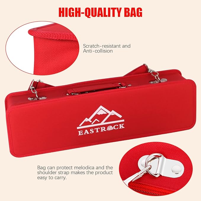 EastRock 32 Key Melodica Instrument Keyboard Soprano Piano Style with Mouthpiece Tube Sets and Carrying Bag for Beginners Adults Gift Red