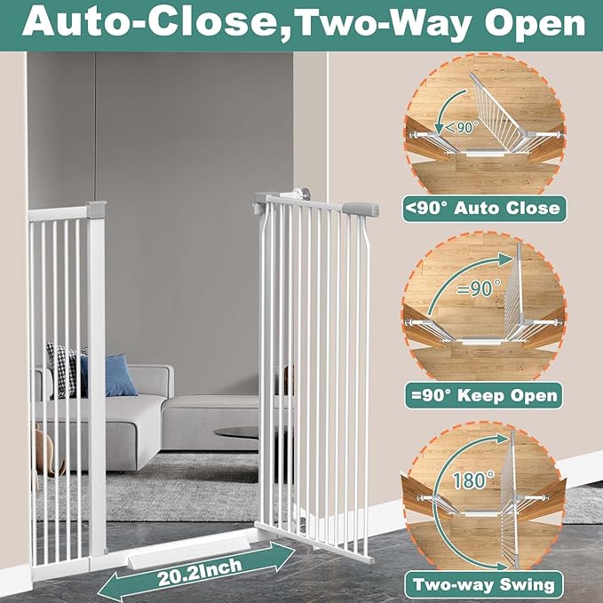 40.5" Extra Tall Baby Gate for Stairs, 40.6"-49.1" Extra Wide Dog Pet Gate Indoor, Pressure Mounted Safety First Baby Gate, No Drill Puppy Tall Gate for Doorways Walk Through House, White