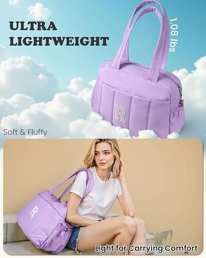 Initial Duffle Bag, Carry On Bags for Women，Granddaughter Gifts-Overnight Bag with Wet Pocket，Lightweight Travel Bags Personalized Gym Tote with Makeup Pouch