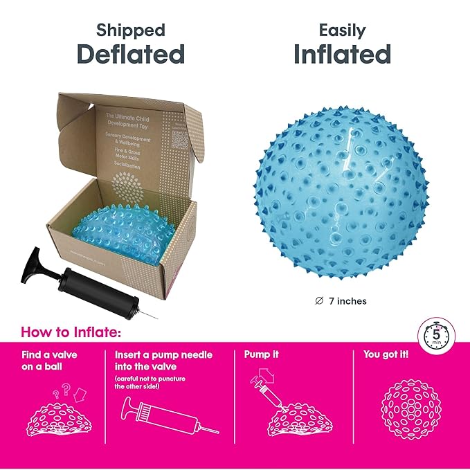 Edushape Original Sensory Ball - 7" Deflated with Pump, Transparent Blue, Enhances Gross Motor Skills for Kids 6 Months & Up