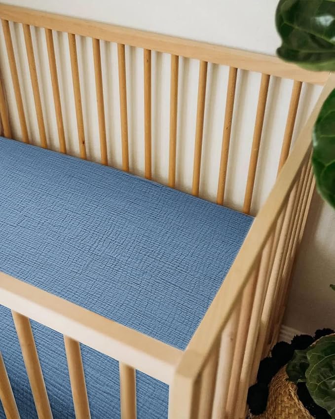Bassinet Sheet for Baby Boy and Girl, Fitted Sheets for Rectangle, Oval, Hourglass Bassinet Mattress, Muslin Moses Basket Sheets with Neutral Style (Blue)