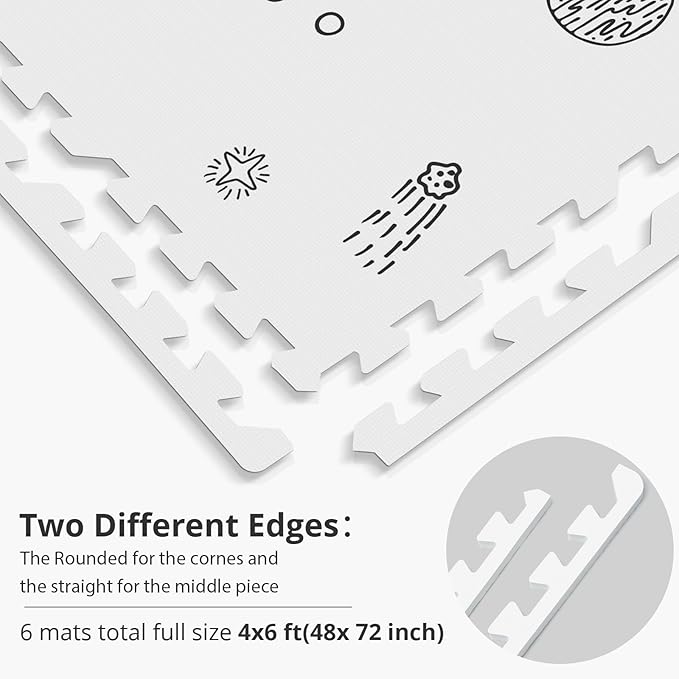 Baby Play Mat, 72x48-Inch Baby Foam Play Mat,6-Piece Interlocking Foam Floor Tiles for Toddlers, Waterproof,Floor Mats for Kids,Baby Foam Play Mat for Babies & Toddlers, Crawling Mat(Space)
