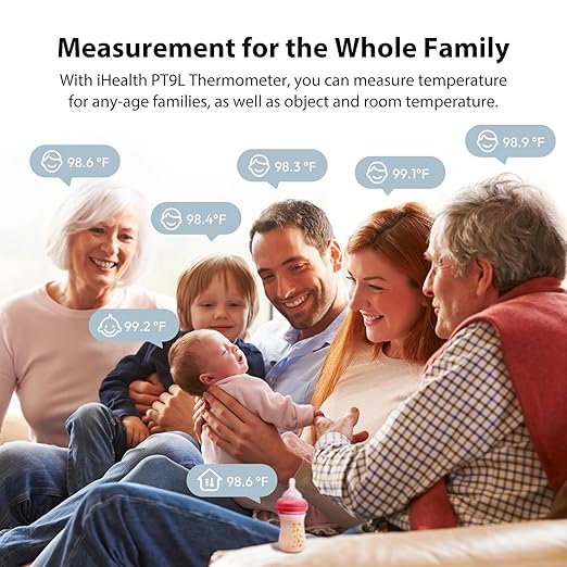 iHealth Infrared Digital Thermometer for Adults and Kids, Baby Thermometer with 3-in-1 Mode & 3-Color Prompt, Fever Alarm & Silent Mode, Forehead & Object Detection, 40 Memory Storages, PT9L, White