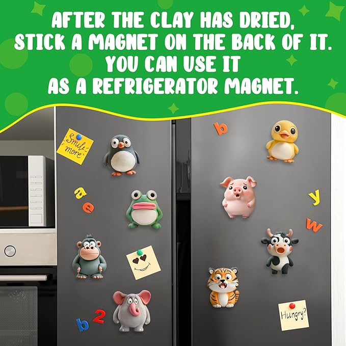 Air Dry Clay Kits for Kids, Arts and Crafts for Kids Ages 8-12, DIY 12 Animals Magic molding Clay Set with Sculpting Tools & Magnets, Modeling Toys for Boys & Girls Ages 4 5 6 7 8+ Years Old